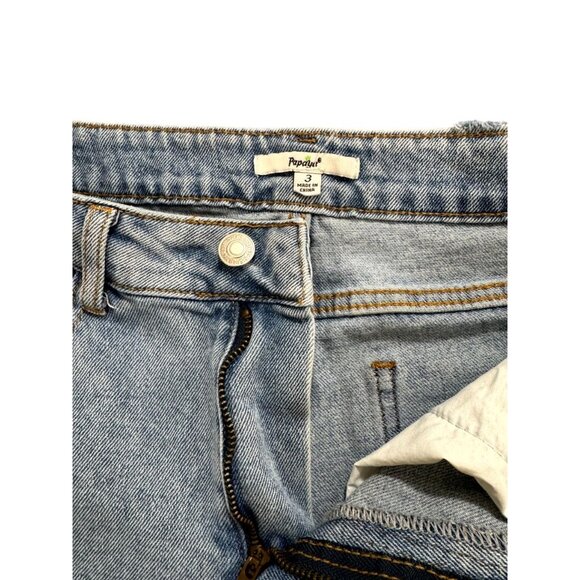 Papaya Flared Jeans Mid Rise Distressed Denim Stretch Medium Wash Blue Size 3 - Picture 2 of 10